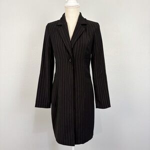 VTG VITTORIA VERANI Longline Pinstripe Blazer Jacket Black Gold Sz 3 Workwear